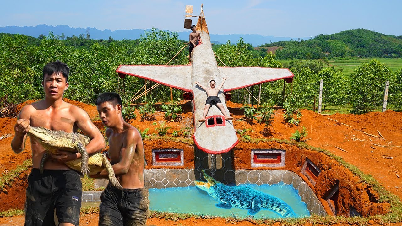 Primitive Survival 4K Video - Building The Most Creative Slide Planes And Crocodile Swimming Pool