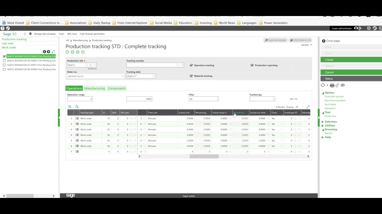 Work Order Production Tracking