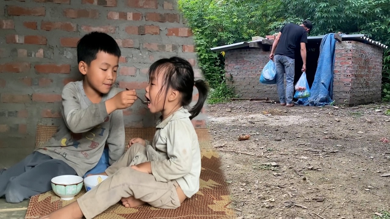 Two Orphaned Children. Uncle SIX Came To Visit Today and Brought Lots Of Food for Them.