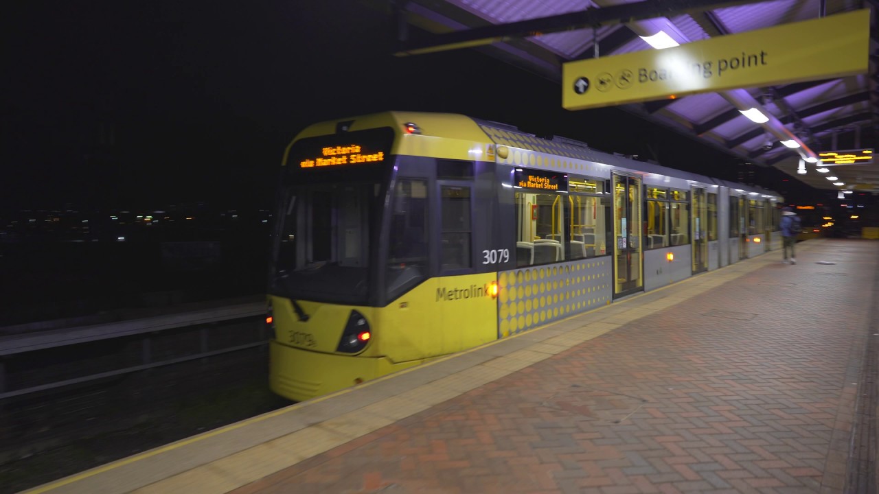 United Kingdom, Manchester, tram night ride from Cornbrook to St. Peter's Square