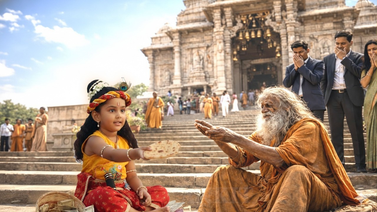 मंदिर के बाहर चमत्कार - जब गरीब भक्त को रोटी खिलाने खुद पहुंचे बाल कृष्णा | यशोमती मैय्या के नंदलाला