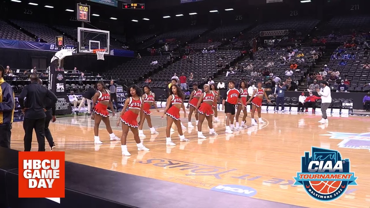 WSSU Powerhouse and Lincoln U cheer knuck and buck at center court
