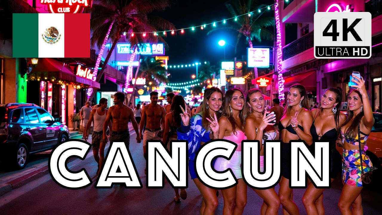 🇲🇽 Explore Cancún’s Electric Nightlife | 4K Walking Tour Through the Hotel Zone After Dark 🌙
