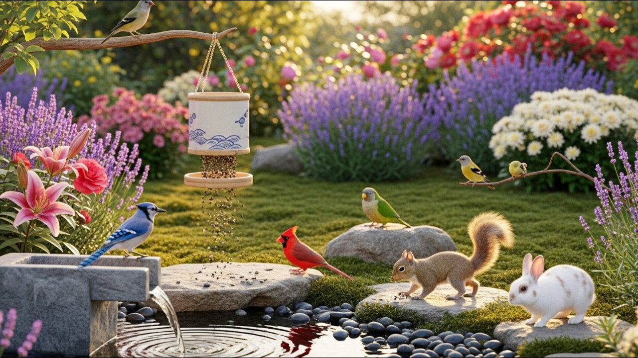 🔴 4K Cozy Garden Bird Feeder – Cardinals, Blue Jays,Goldfinch & Nature Sounds | Relaxing • Cat TV