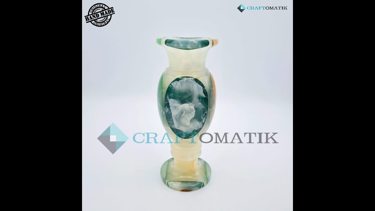 Royal Marble Vase | Flower Pot | Marble Stone 1.1 kg | Hand made | VS01-GN