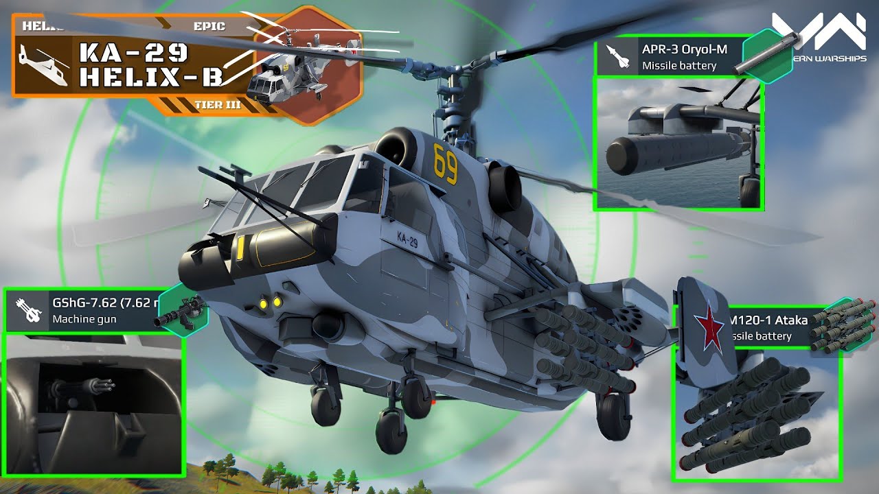 Ka 29 Helix B April VIP Battlepass Helicopter Review And Full Test! | Modern Warships