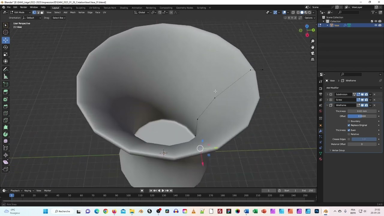 Modélisation vase conceptuel sur Blender avec l'aide des modifieurs