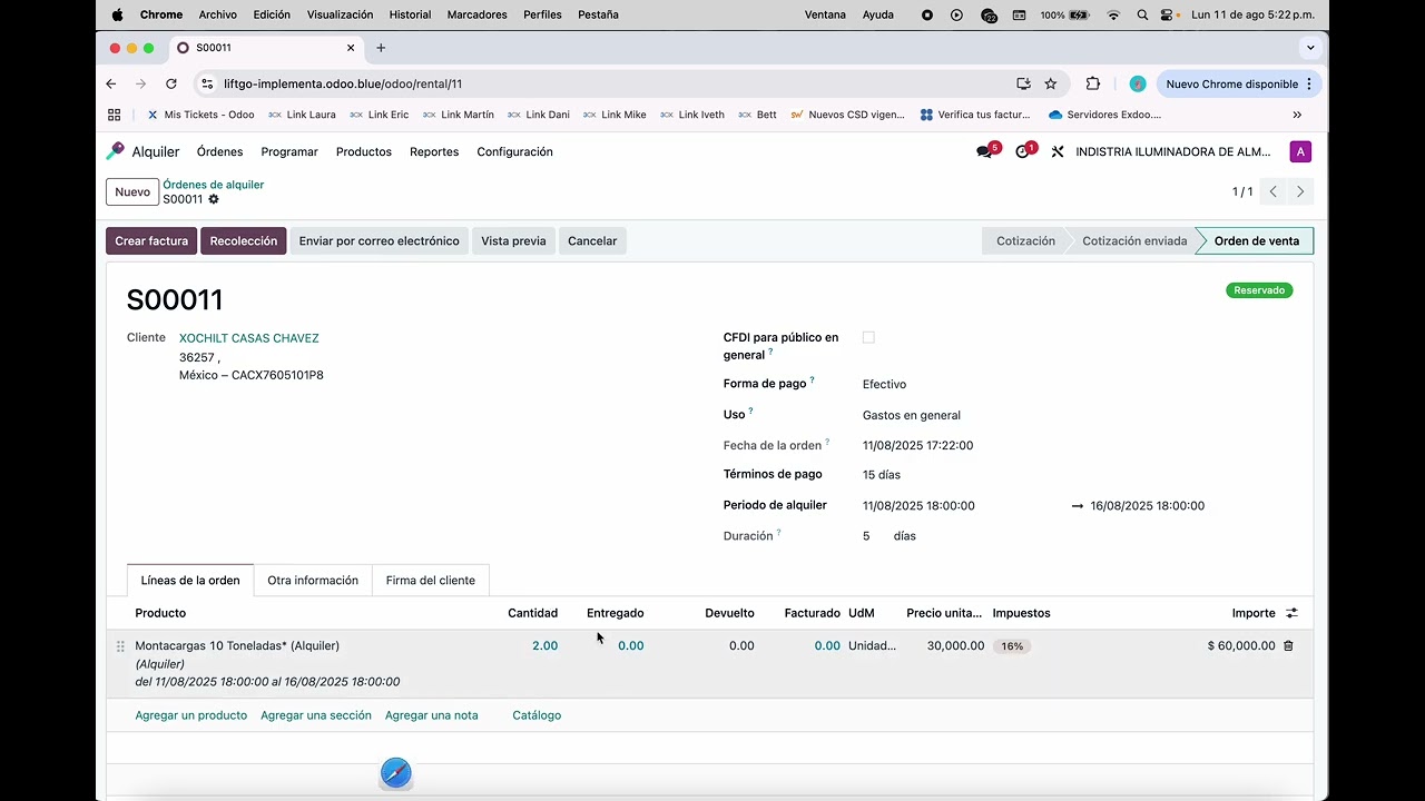 Módulo de alquiler para Odoo (rental)