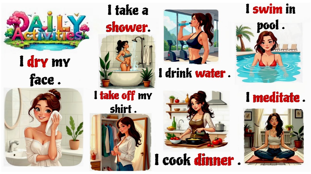 🌅  Learning The Most Common Daily Activities | Beginner-Friendly Daily Sentences ☀️🇺🇸