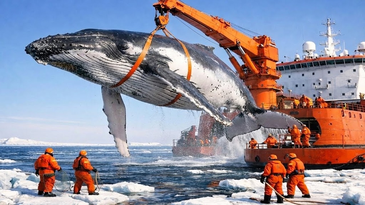 Охота на 100-тонного морского чудовища: европейские рыбаки ловят и разделывают гигантских китов в...