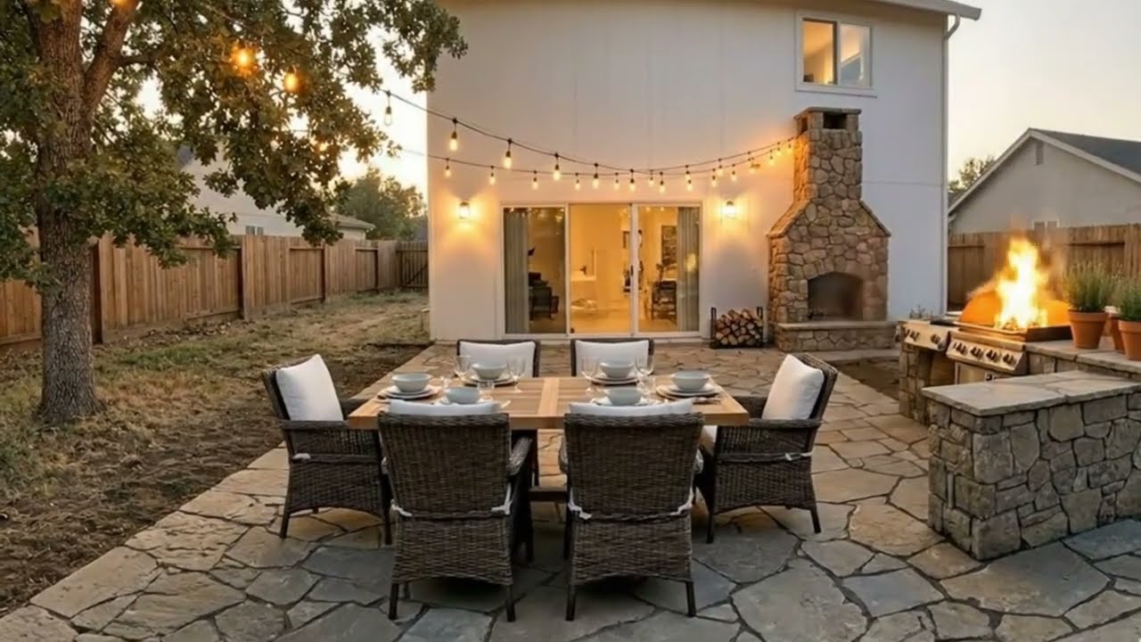 Backyard Transformation Timelapse | Rustic Stone Patio & Outdoor Kitchen Build