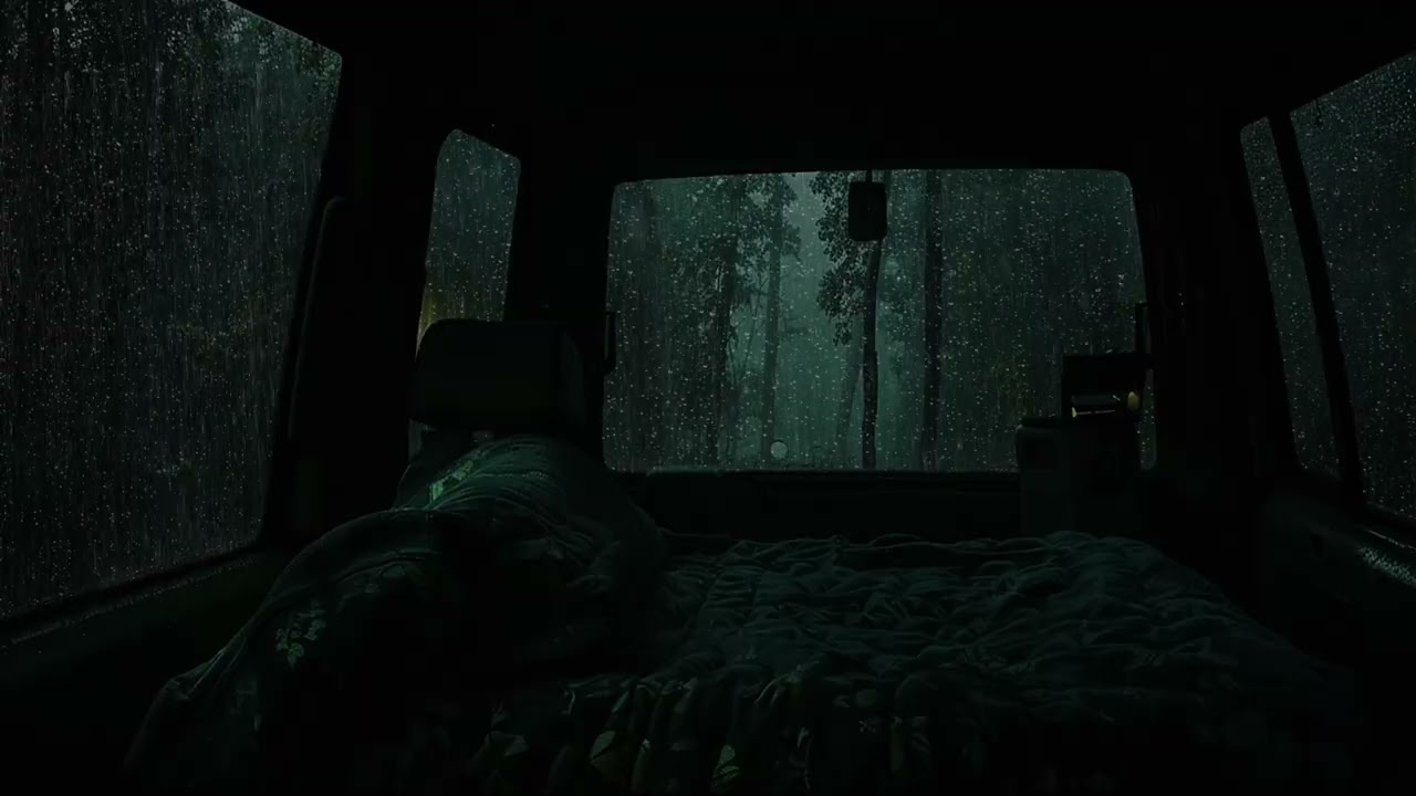Torrential Rain Beating on Car Roof, Dark Night Drive with Relaxing Rain Ambienc