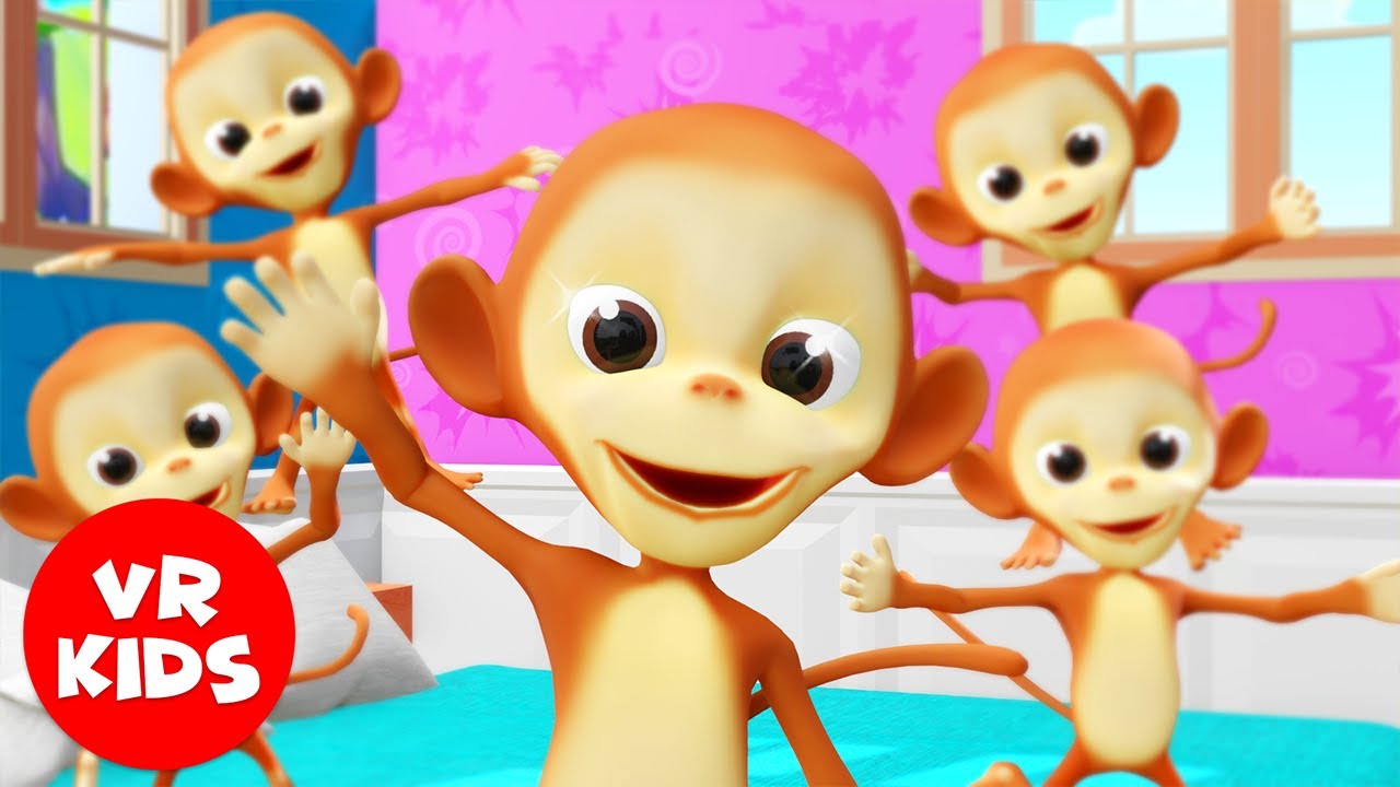 Five Little Monkeys Jumping on the bed + Nursery rhyme for children + bounce patrol