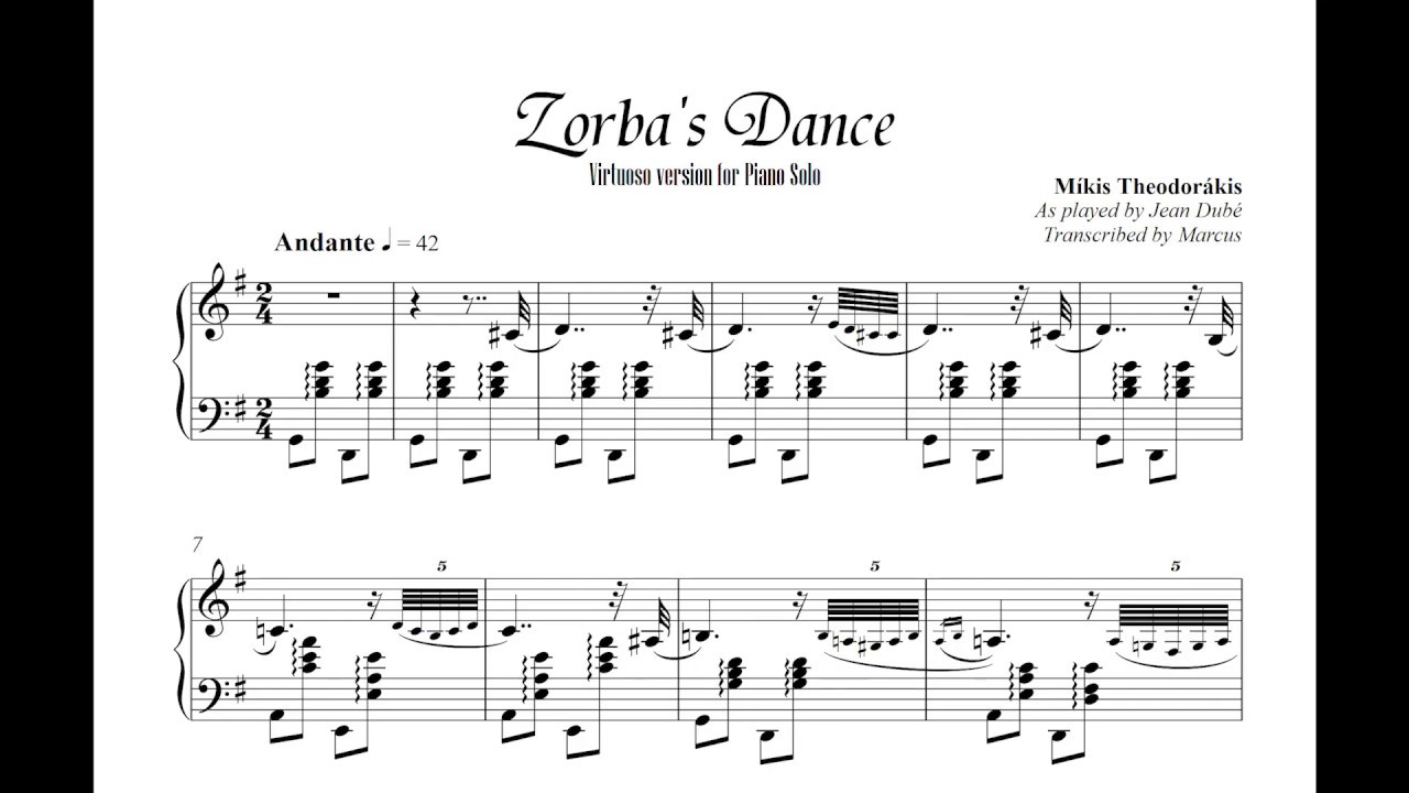 Zorba The Greek - Piano sheet music - Virtuoso version