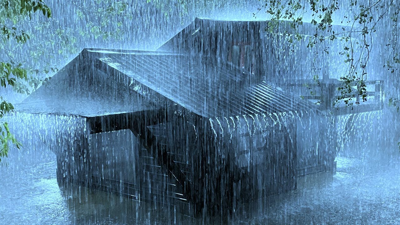 Falling Asleep in the Pouring Rain & Strong Thunder Sounds Struck the Peeling Metal Roof in Night