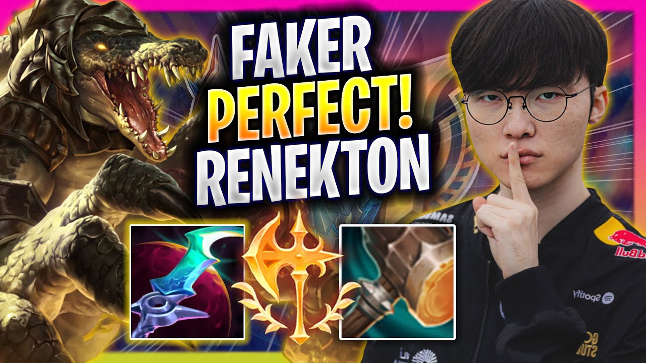 T1 FAKER PERFECT GAME WITH RENEKTON! - T1 Faker Plays Renekton TOP vs Ambessa!