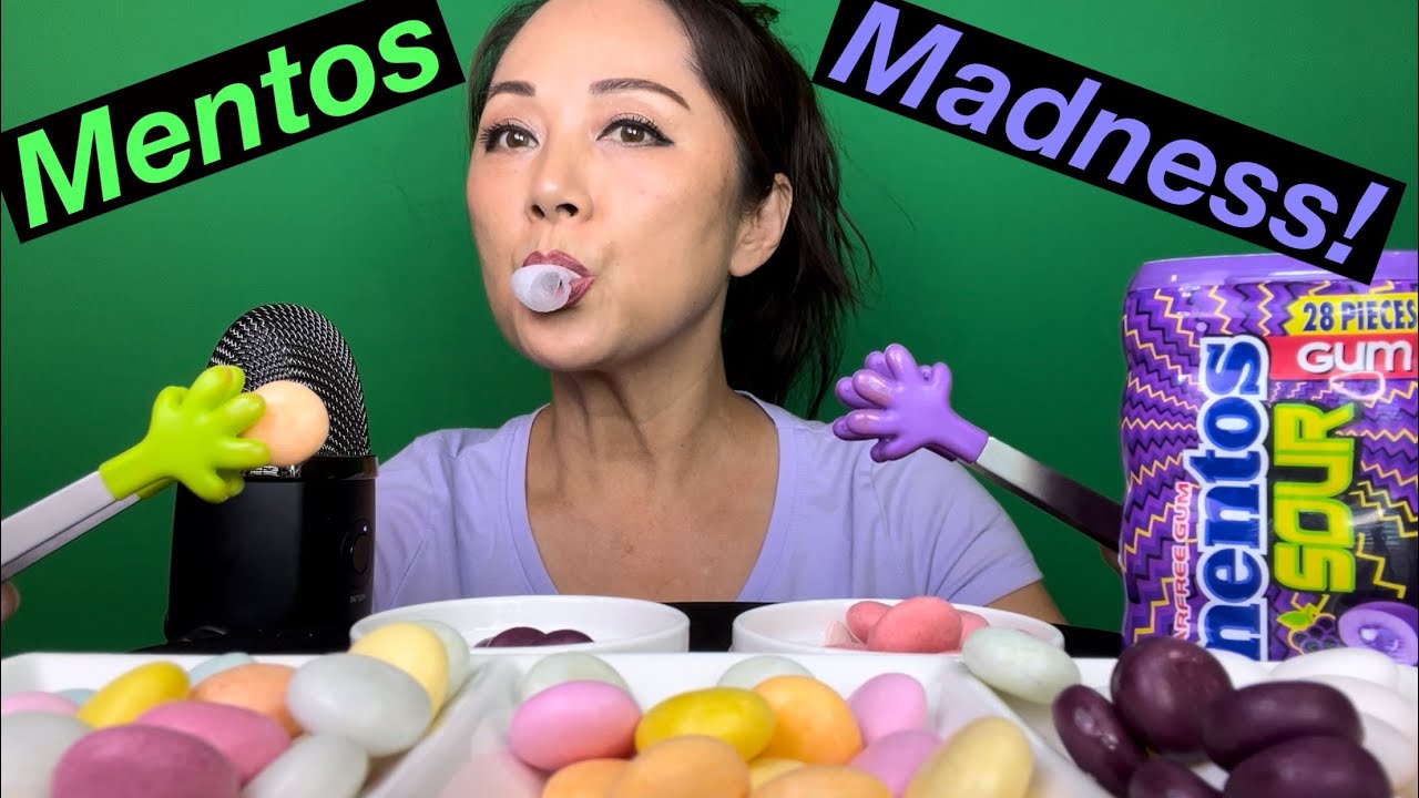 ASMR EATING MENTOS CHEWY CANDY AND SOUR GRAPE GUM