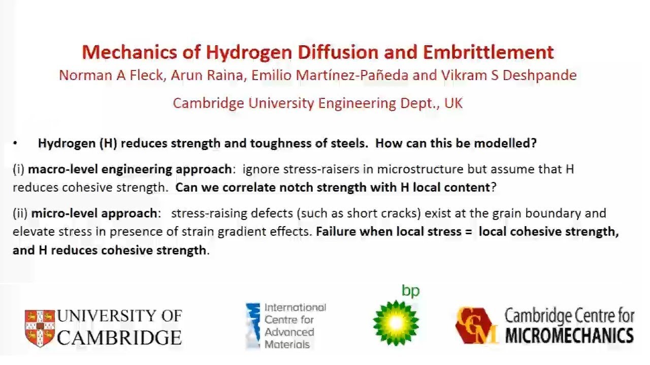 BP-ICAM Webinar Series 2018: Mechanics of Hydrogen Diffusion and Embrittlement