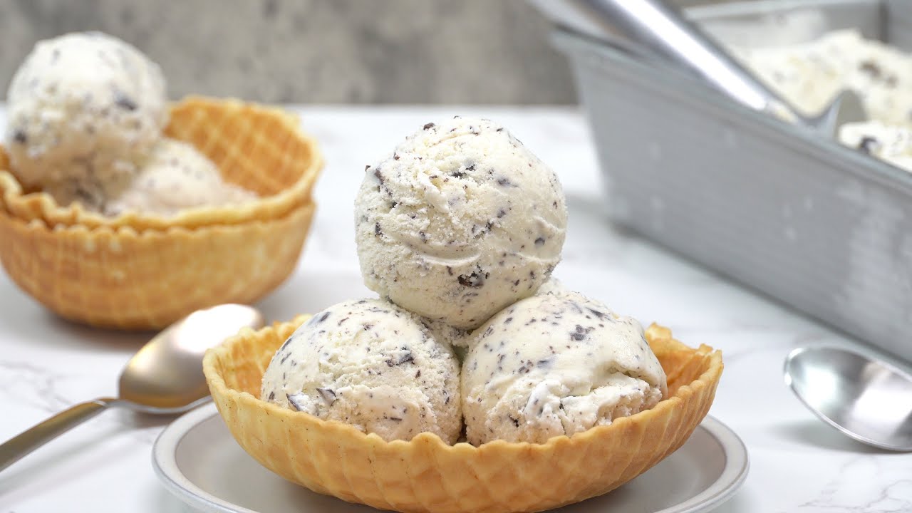 Made from scratch Chocolate Chip Ice Cream is smooth rich and delicious.
