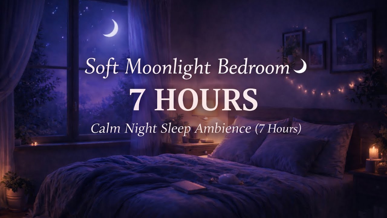 優しく灯る月明かりの寝室 🌙静かな夜に包まれる癒しの睡眠BGM【7時間】　　Soft Moonlight Bedroom | Calm Night Sleep Ambience (7 Hours)