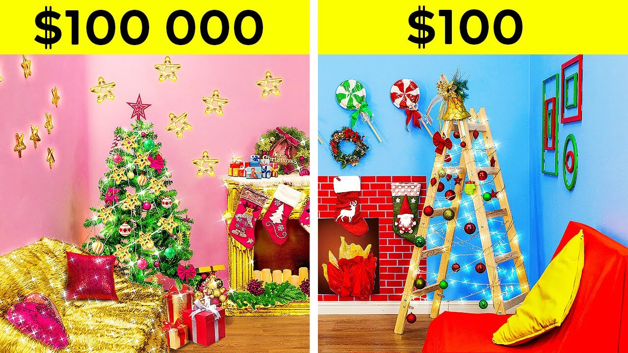 RENOVACIÓN DE CUARTO DE NAVIDAD RICO VS POBRE | Habitación de 100 000 USD VS 100 USD por 123 GO!FOOD