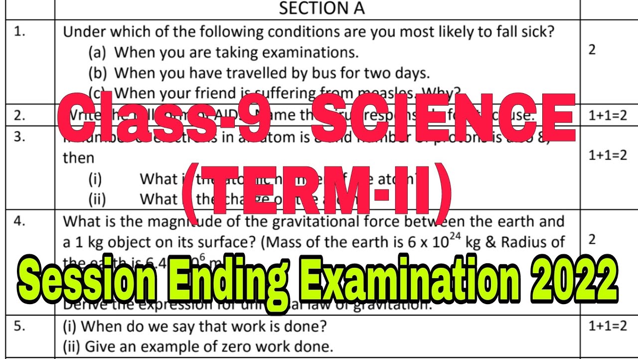 Class 9 SCIENCE Annual Exam 2022 Term 2 Sample Question Paper For Kendriya Vidyalaya Students
