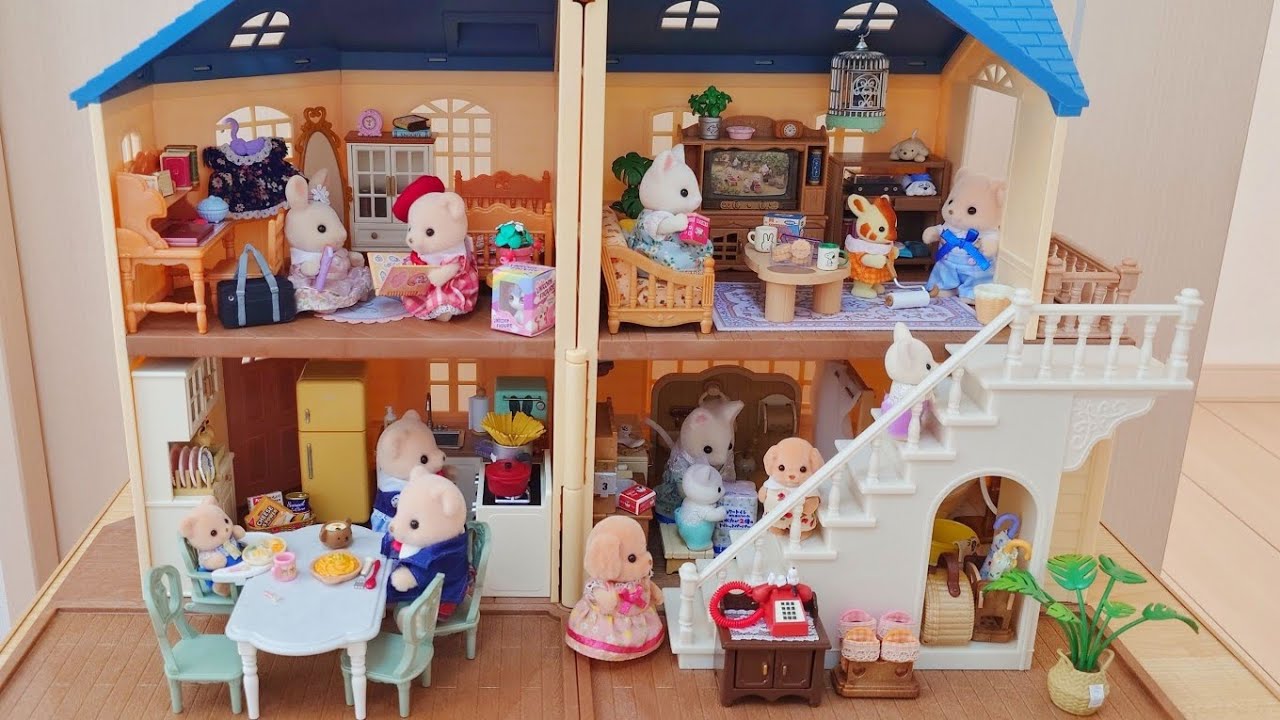 シルバニアファミリー カーポートのある青い屋根のお家 シール交換 rement rolife sylvanianfamilies calicocritters 森林家族