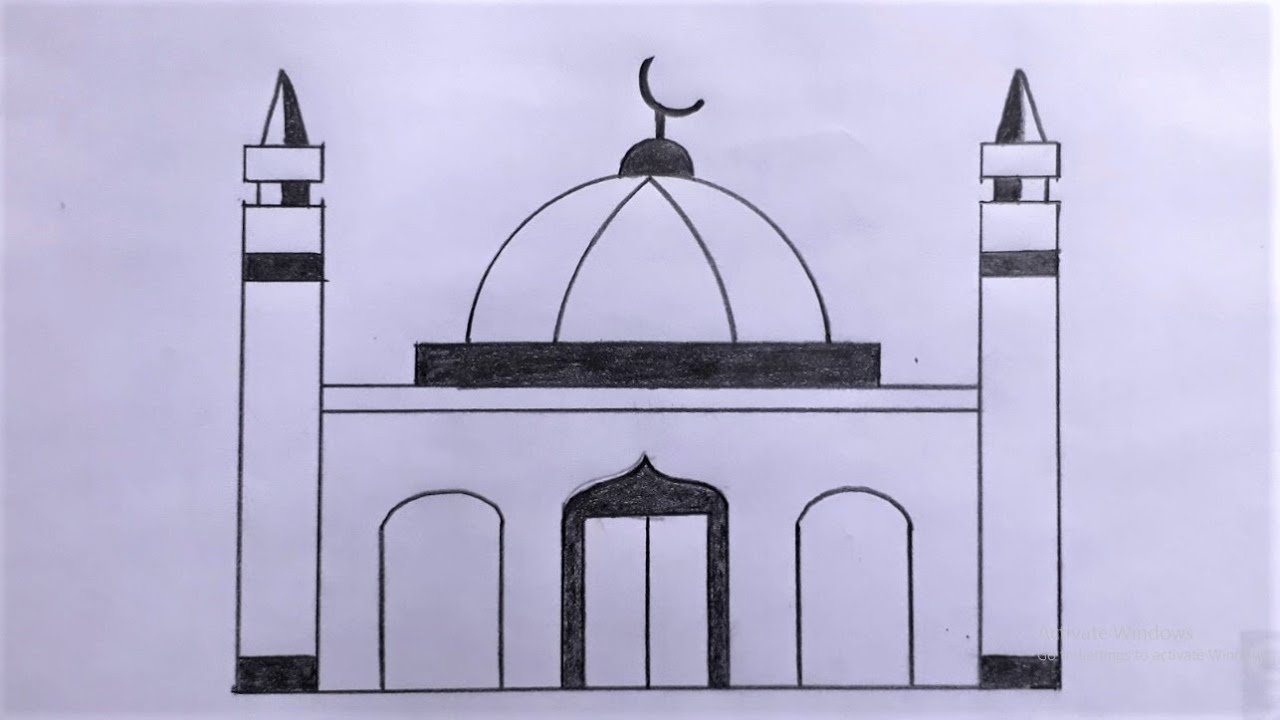 Draw | Mosque drawing | Easy to Draw Masjid | Pencil Drawing with Bangla voice Tutorial