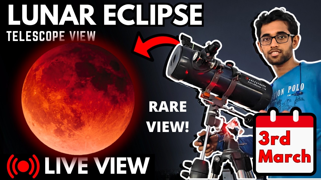 Lunar Eclipse Blood Moon LIVE view through Telescope | 3rd March 2026 Chandra Grahan LIVE
