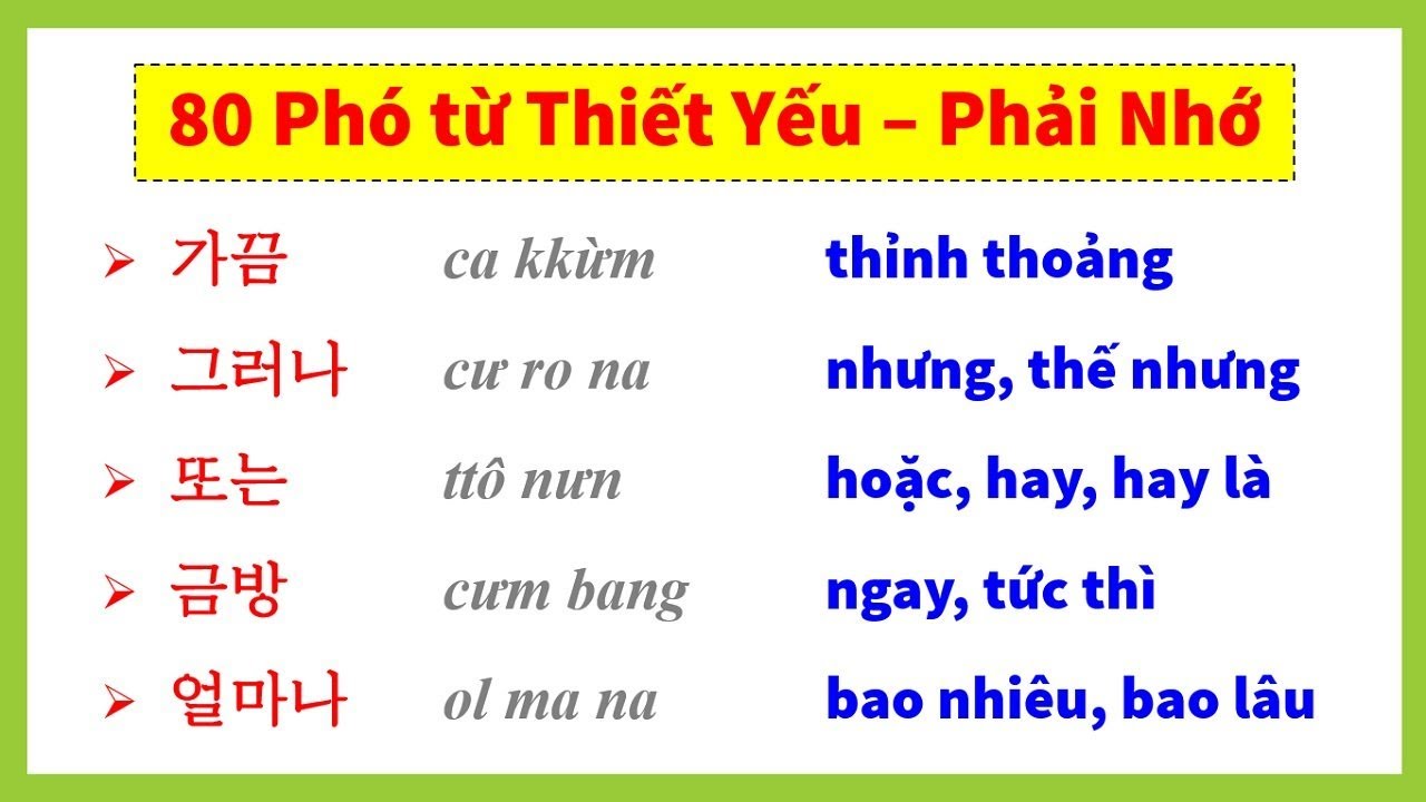 80 Phó Từ, 100 Động Từ Thiết Yếu Ai Học Tiếng Hàn Phải Nhớ Nhé | HQSR