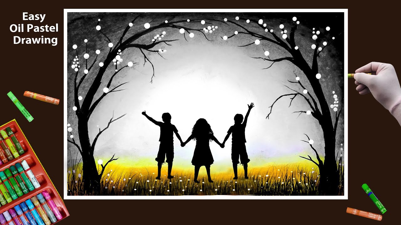 Friendship day drawing with Oil Pastel || How to draw Friendship day Drawing -step by step