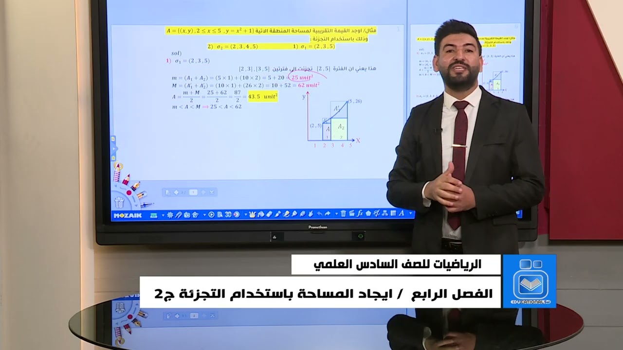 الرياضيات للصف السادس العلمي -الفصل الرابع / ايجاد المساحة باستخدام التجزئة         ج2