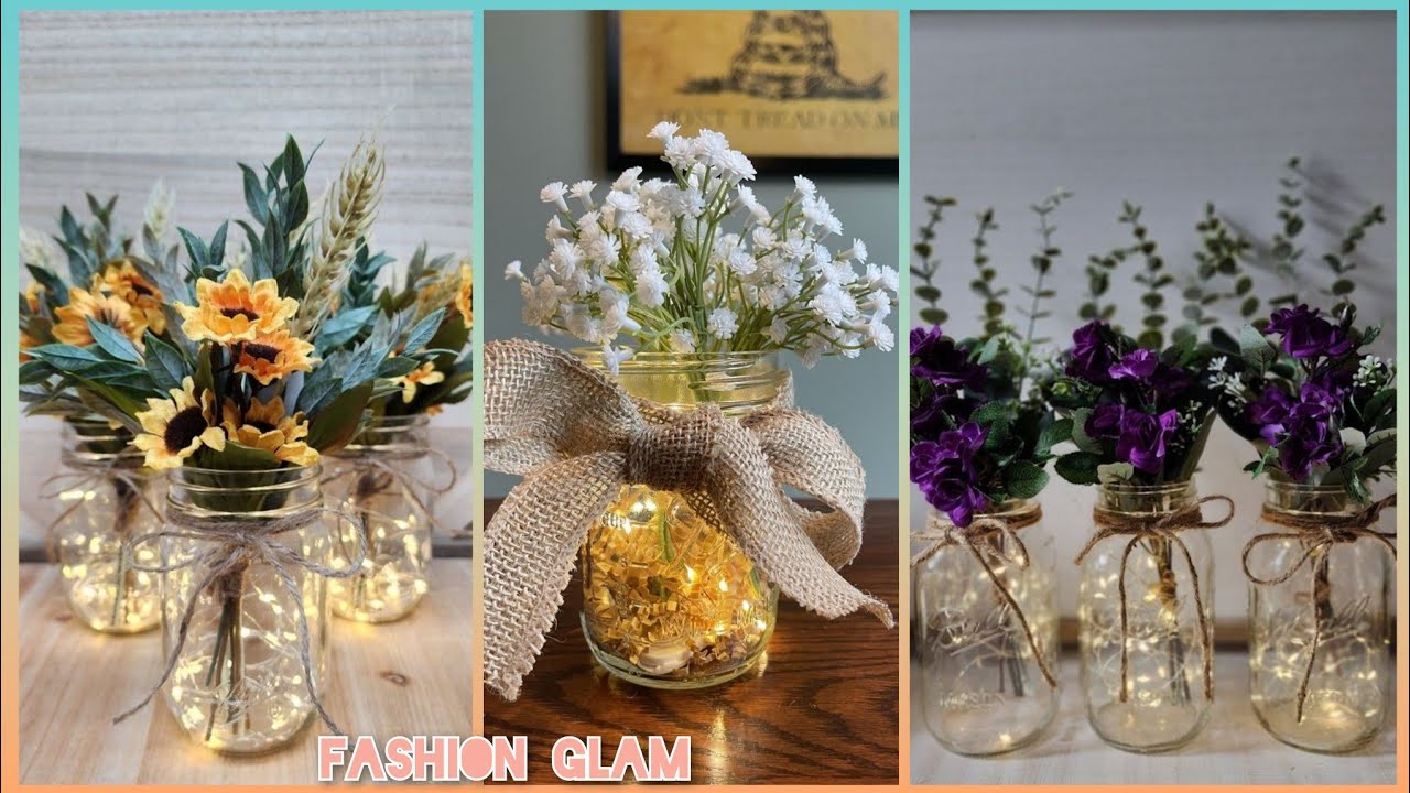 Most Beautiful Fairy Lights And Flowers Decor Mason Jar's Centerpieces 2024