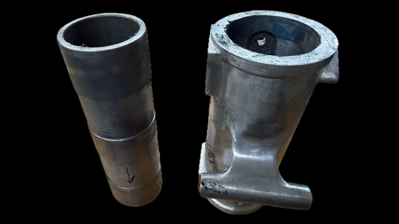 Mery Engine - Shrink fitting the cylinder sleeve.