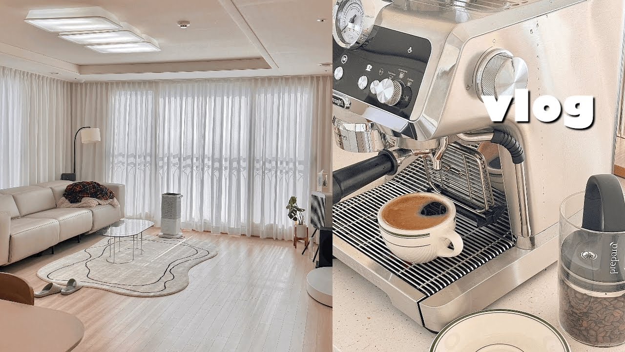신혼집 꾸미기 브이로그ㅣ드롱기 커피머신☕️ㅣ홈카페 인테리어ㅣ주방용품ㅣ커트러리 언박싱ㅣ오늘의집 거실인테리어ㅣLG 코드제로 물걸레ㅣ옷방 시스템행거 설치