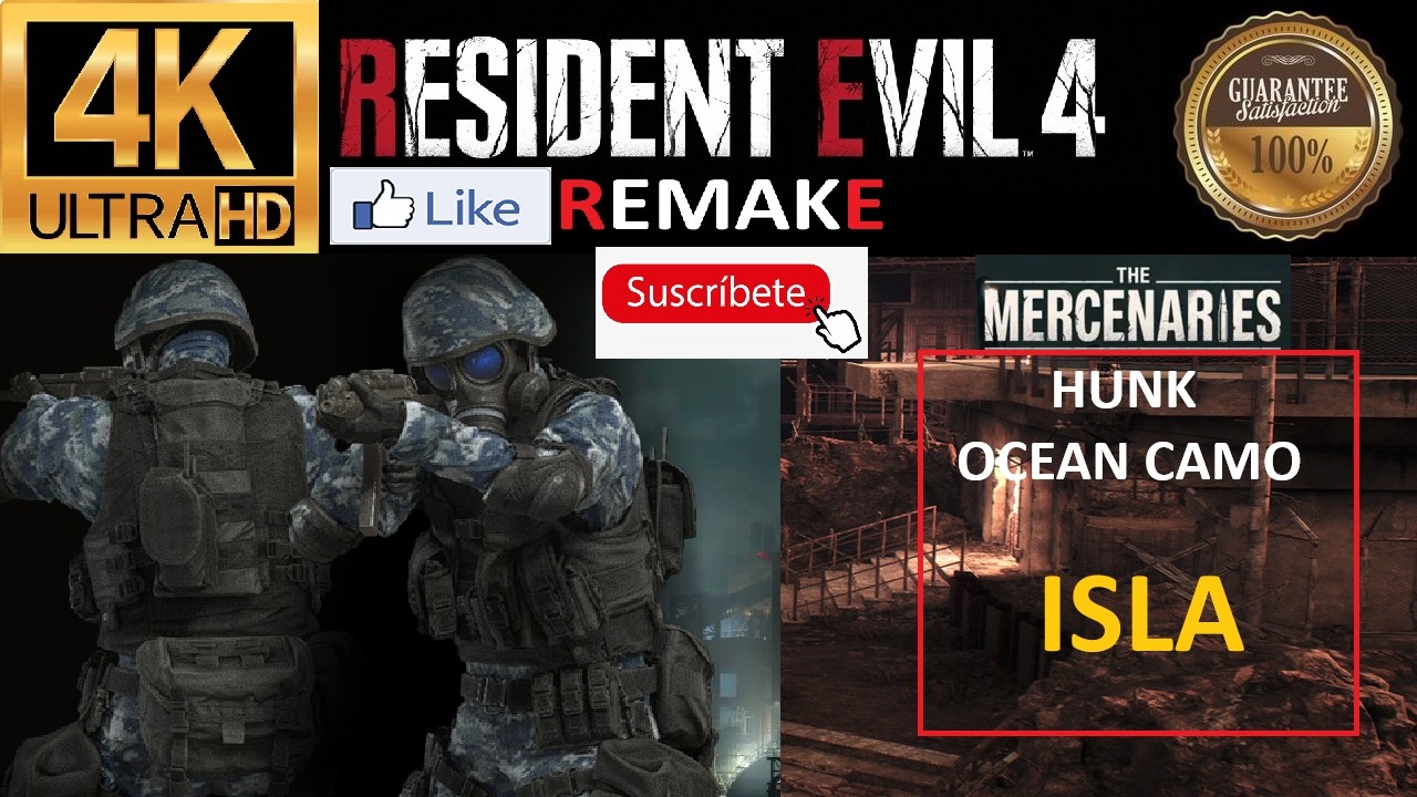 RE 4 REMAKE! MERCENARIOS! HUNK OCEAN CAMO! ISLA! 4K UHD!! DEJEN SU LIKE Y SUSCRÍBANSE!