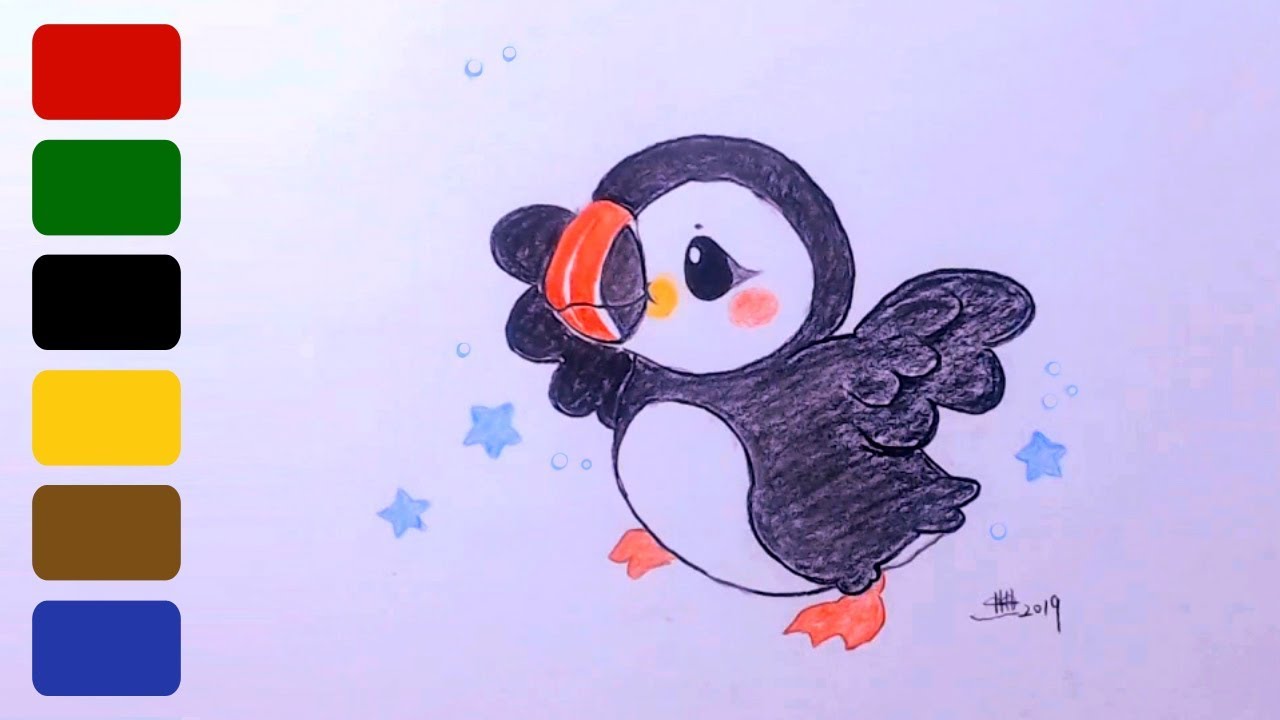 How to Draw a Bird - Baby Puffin Bird