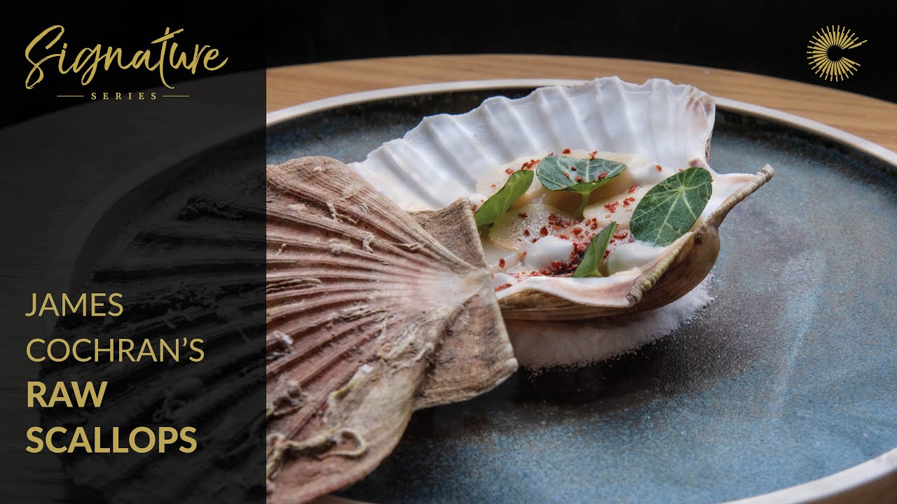 James Cochran's Raw Orkney Scallop with Green Apple, Coconut and Nasturtium