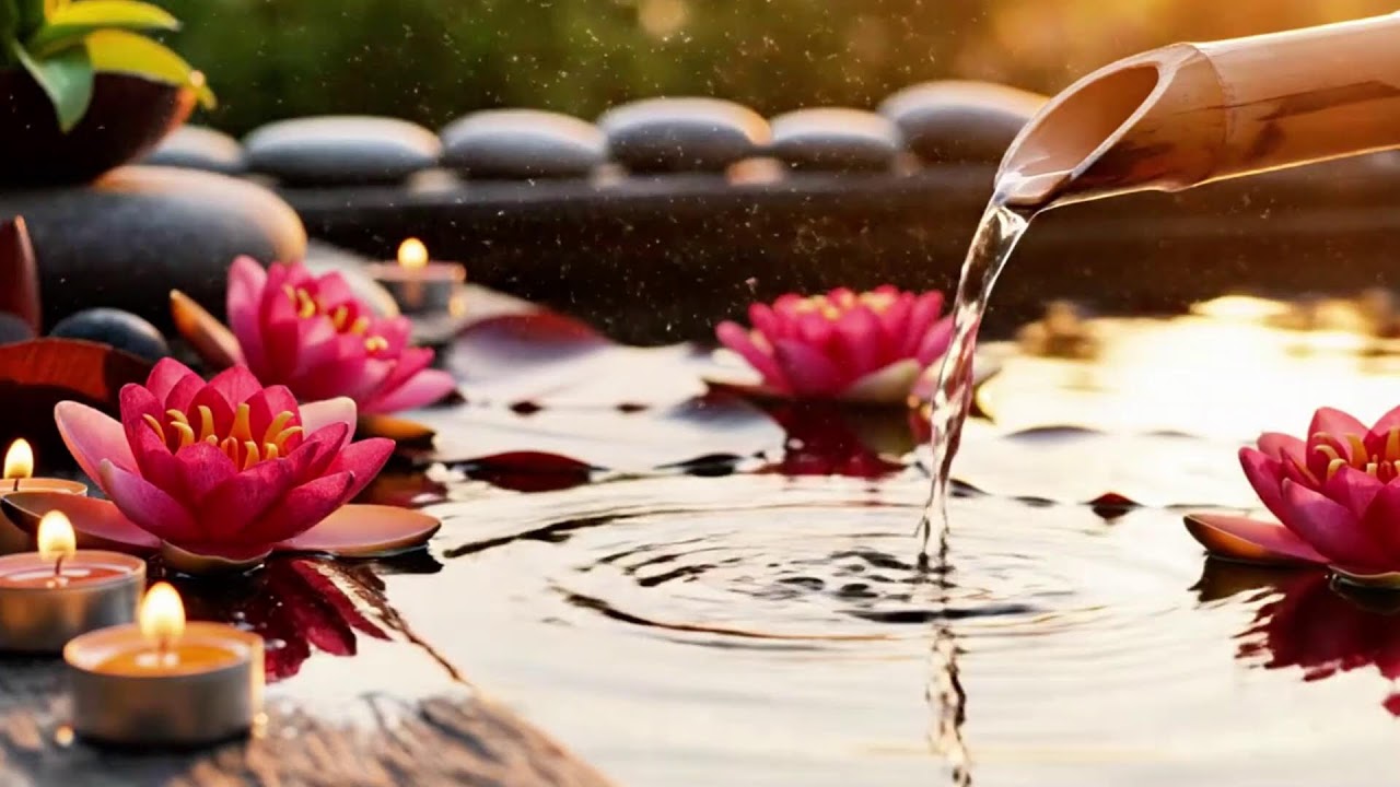 Bamboo Water Sound + Relaxing Music 🌿 Relieve Stress, Anxiety, and Depression, Heal Your Mind & Body