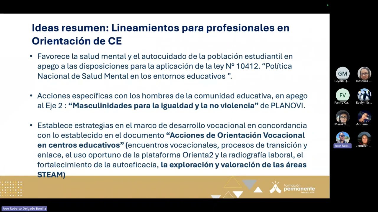 Lineamientos técnicos el Servicio de Orientación en el ámbito Regional y de Centro Educativo, EPJA