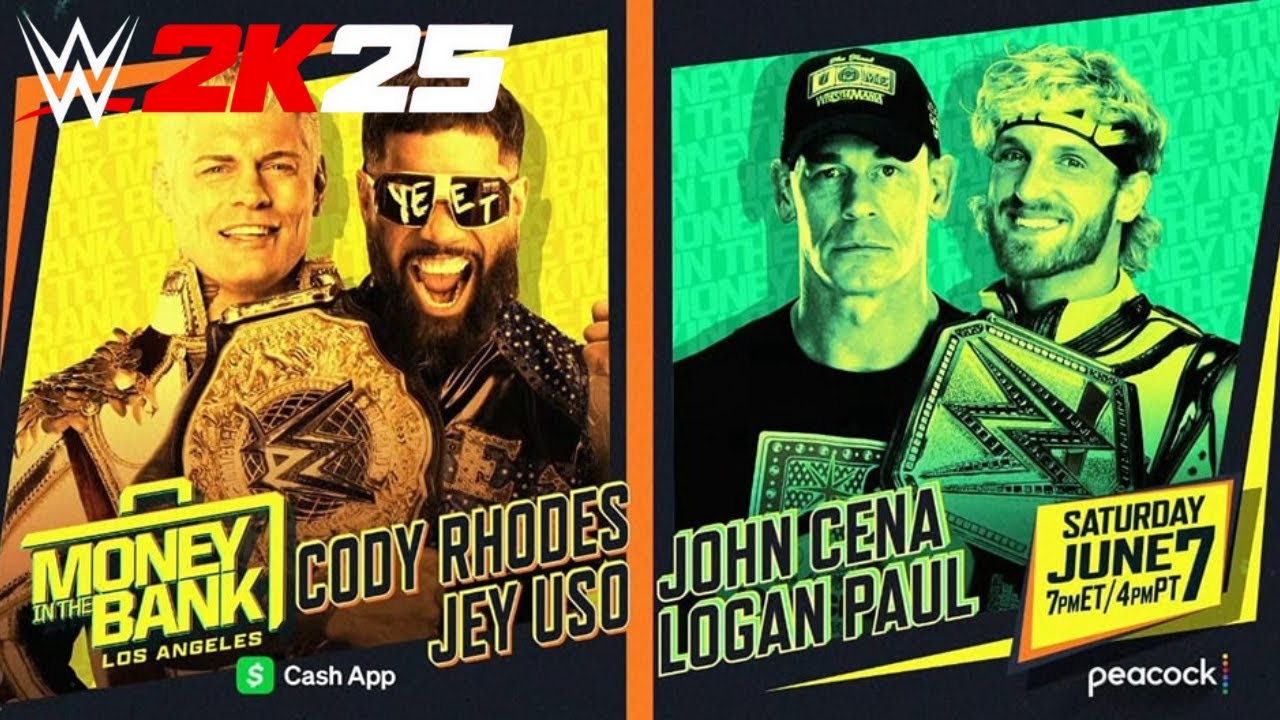 Money in the Bank 2025 Cody Rhodes and Jey Uso vs. John Cena and Logan Paul WWE 2K25 Gameplay