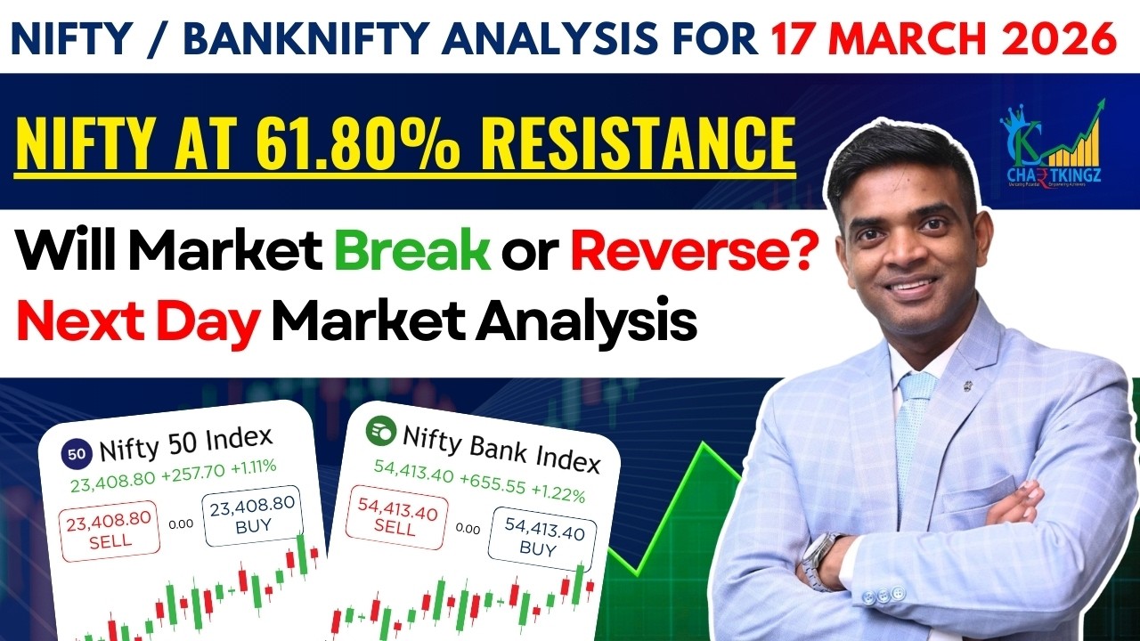 Nifty Live Analysis for 17 March 2026 | NIFTY AT 61.80% RESISTANCE - Will Market Break or Reverse?
