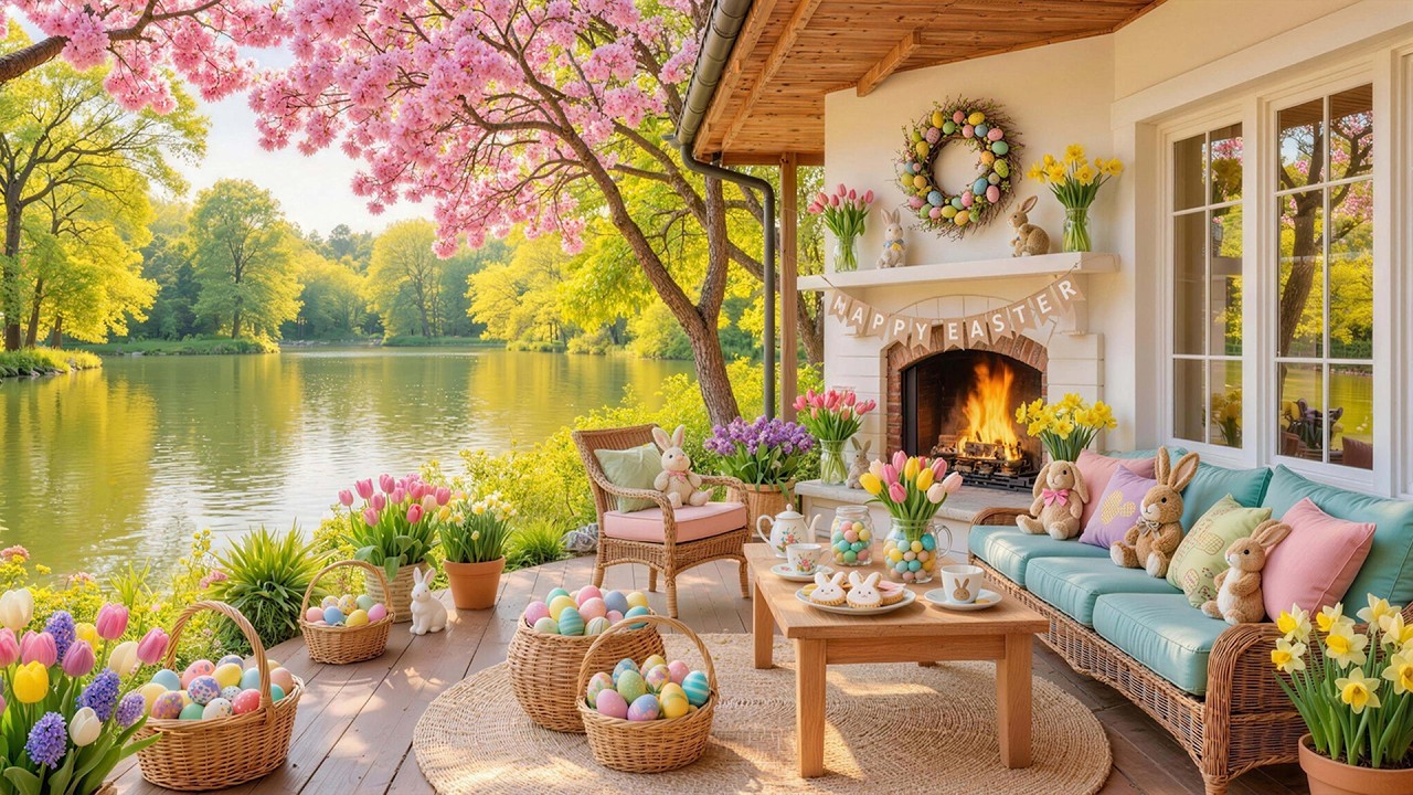 Cozy Easter Vibes 🐰 Relaxing Piano Music by the Fireplace with Cute Bunnies & Spring Ambience