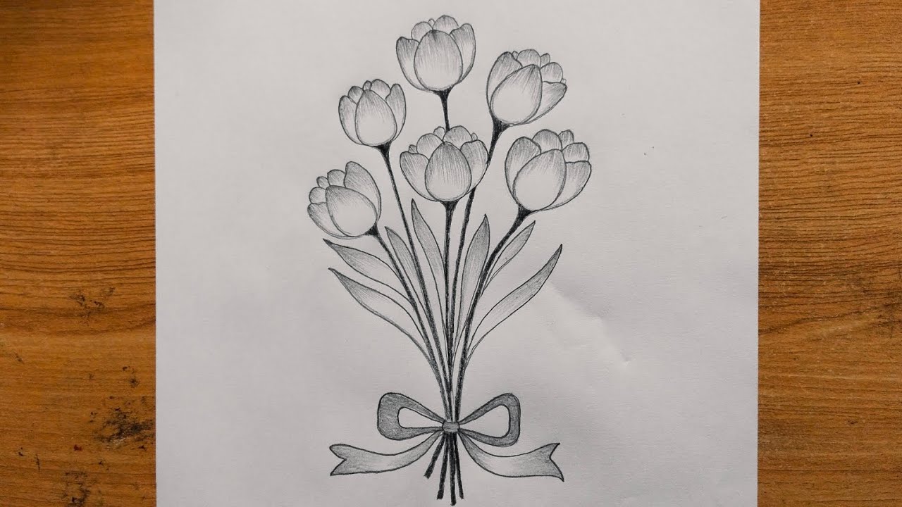 Beautiful Tulip Bouquet Drawing | Easy Step by Step drawing tutorial 