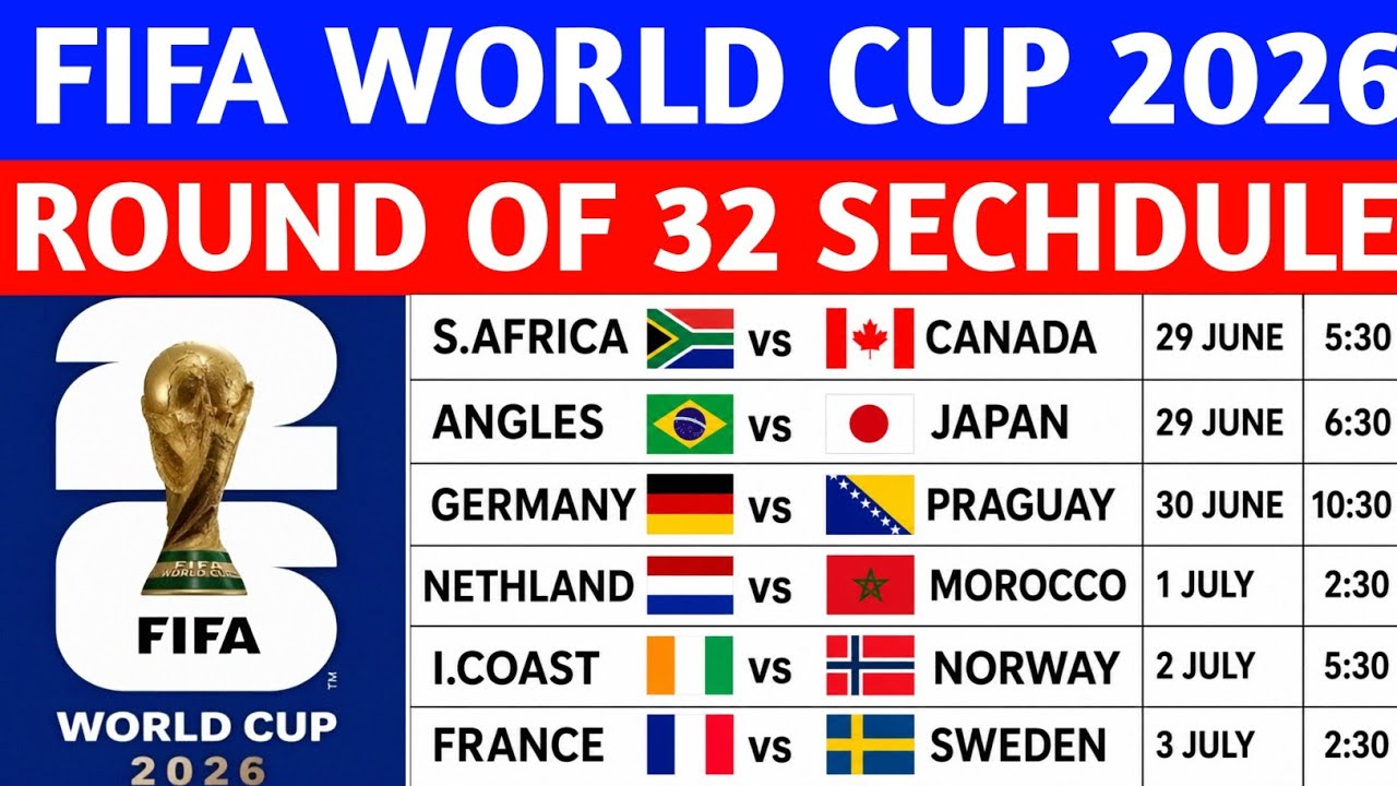 FIFA World Cup 2026 Round of 32 Fixtures|Full Match Schedule & Kick Off Time| Full Knockout Schedule