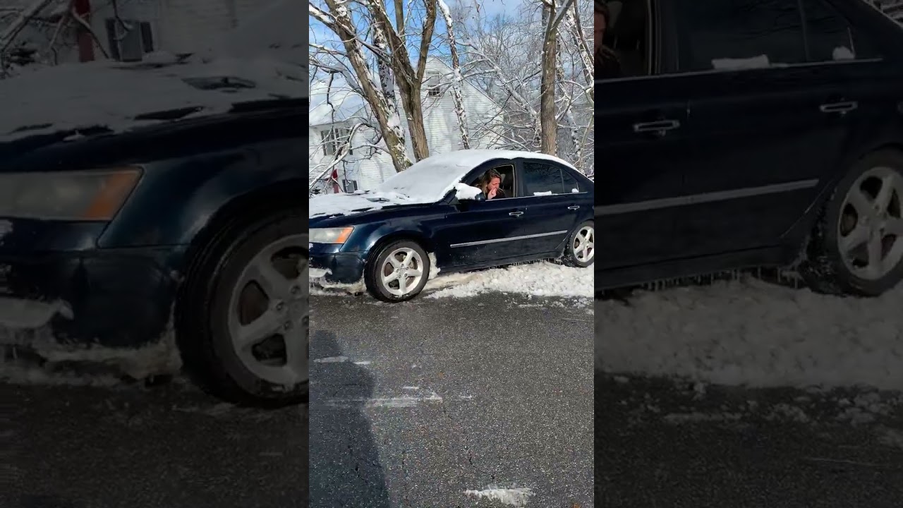 Moms car stuck in the ice on Christmas Day