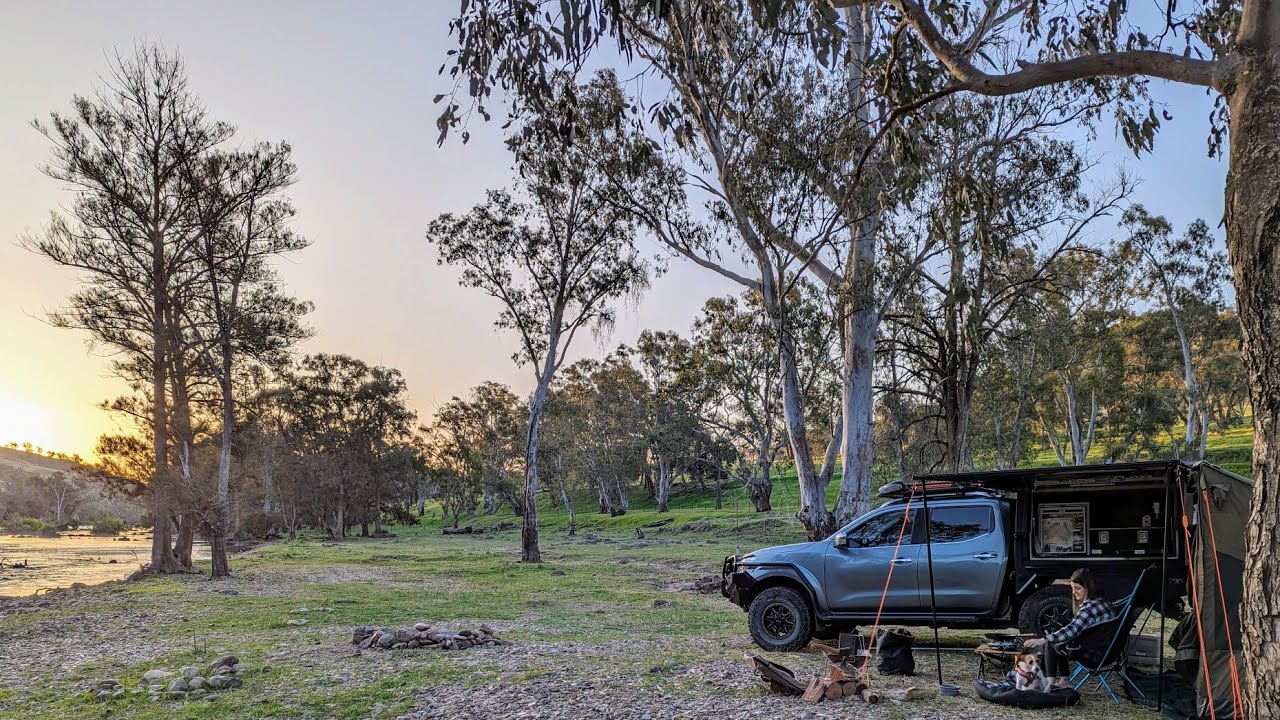Relaxing Bush Camp by the River with our Dogs - Murrumbidgee NSW Australia