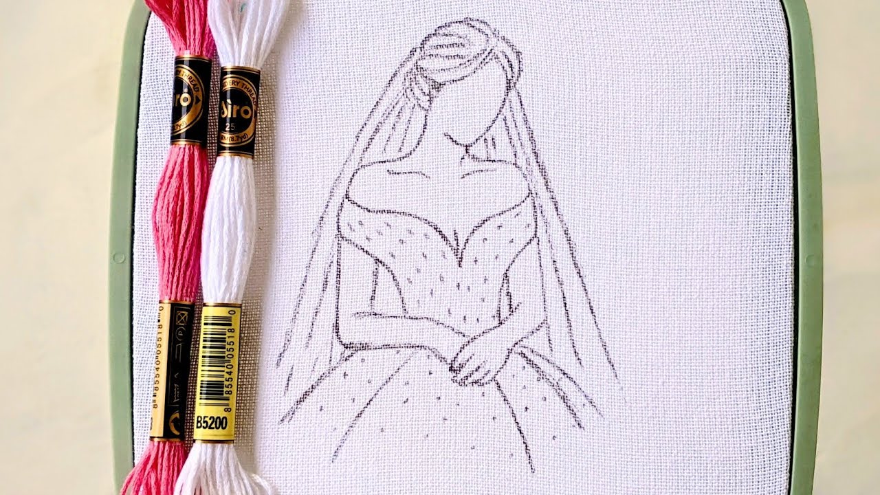 VERY EASY BRIDE HAND EMBROIDERY WITH FABRIC PAINTING DESIGN FOR BEGINNERS 
