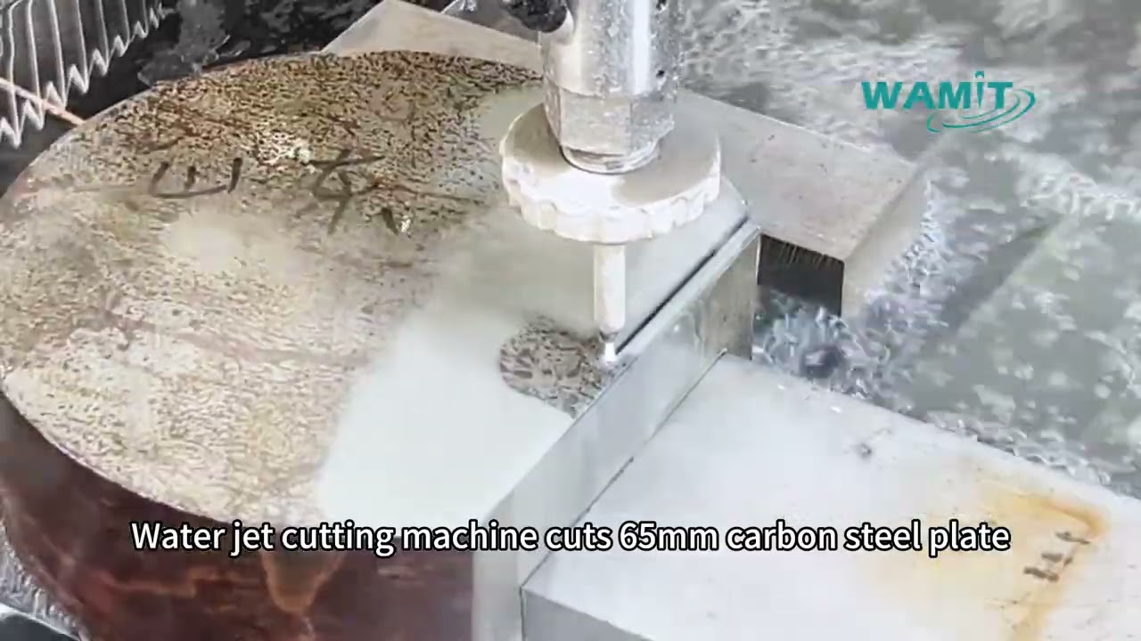 WAMIT Water jet cutting machine cuts 65mm carbon steel plate