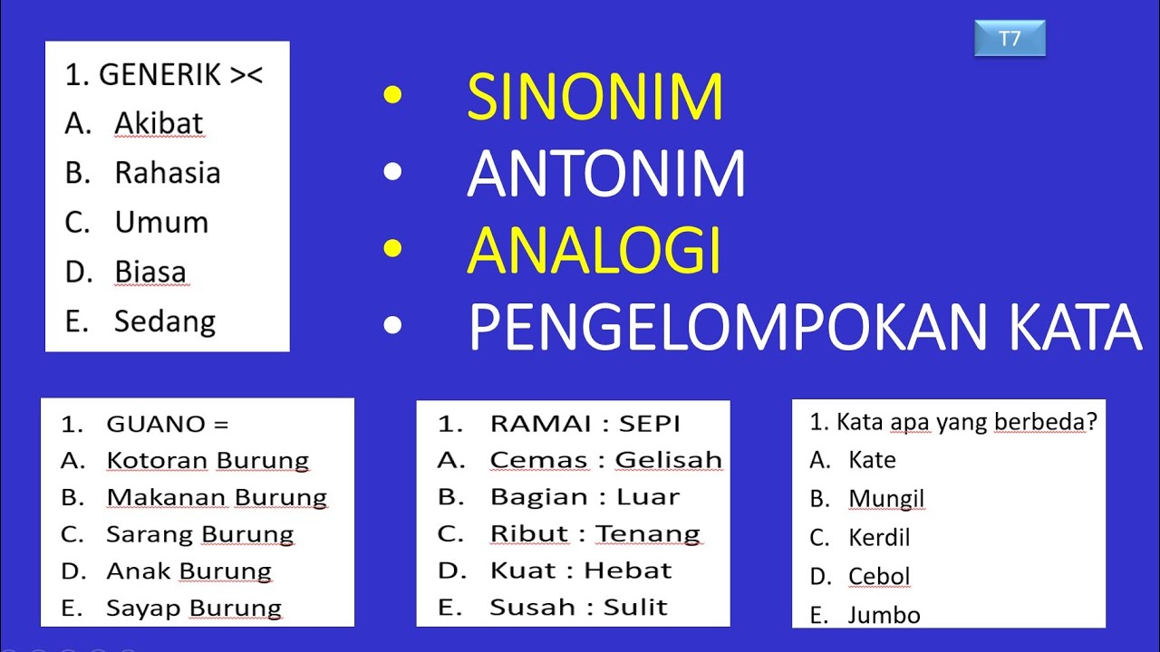 SINONIM, ANTONIM, ANALOGI & PENGELOMPOKAN KATA (KEMAMPUAN VERBAL)